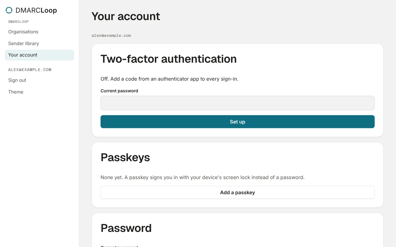 Your account: two-factor authentication, passkeys and password