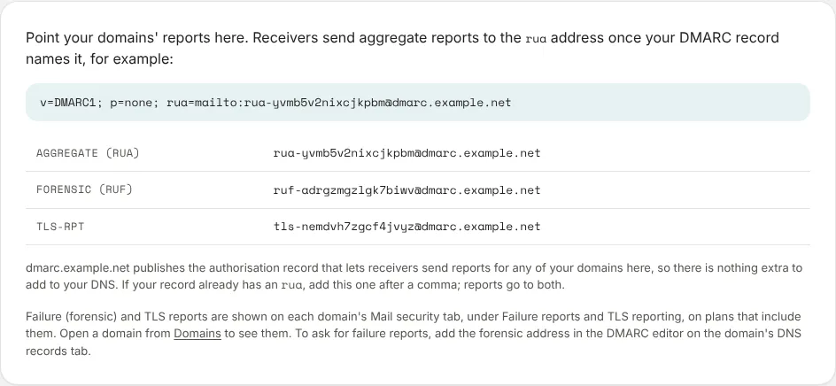 A client’s report addresses on the MSP’s own report domain