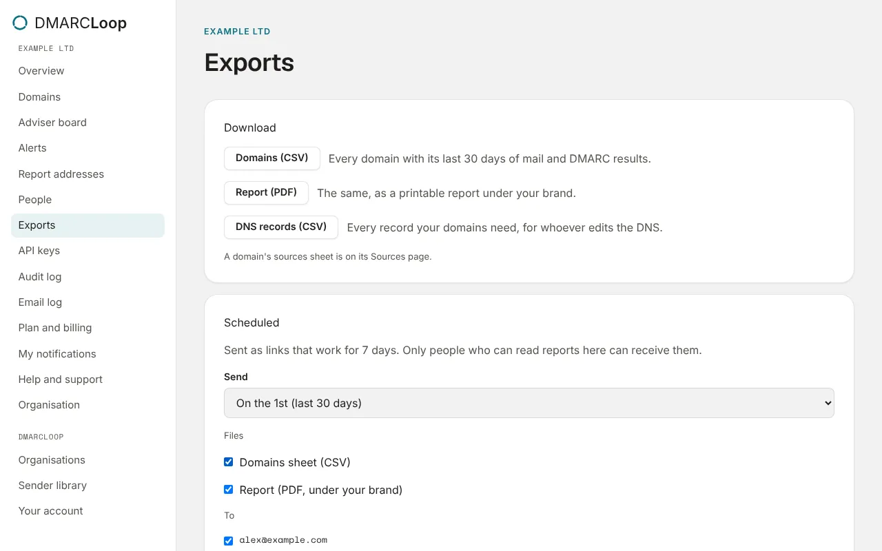 Exports: downloads and the schedule