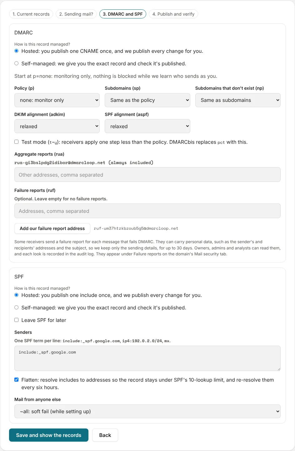 Step 3: DMARC and SPF, hosted or self-managed