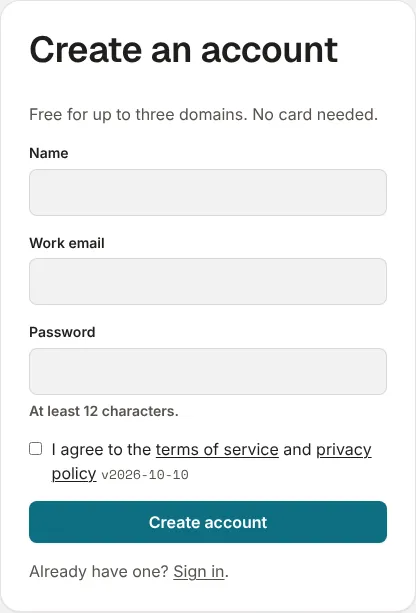 The Create an account form