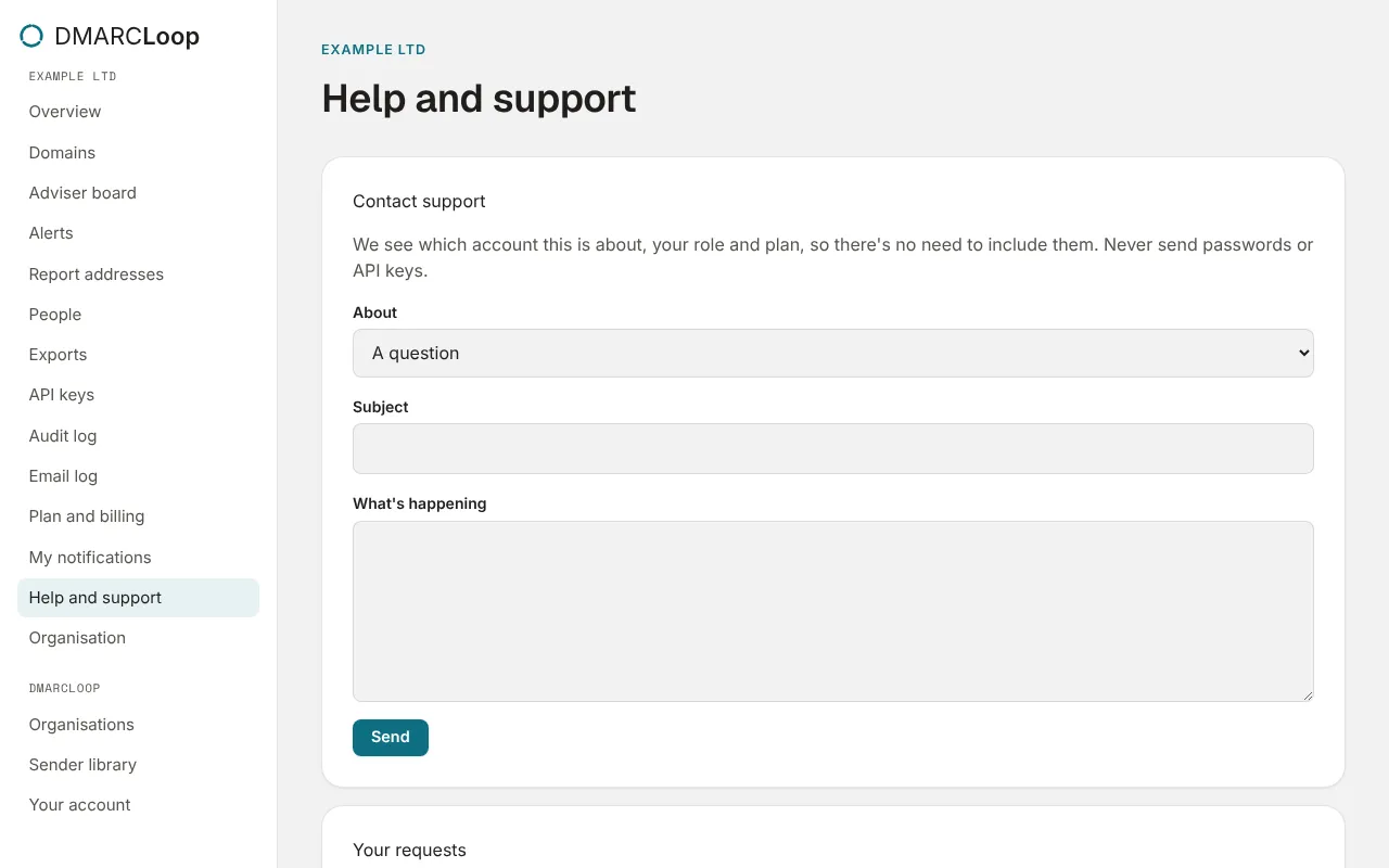 Help and support: contact support, and your requests